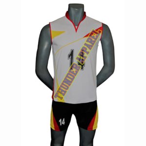 NVB-7015 white volleyball jersey and black shorts