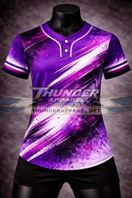 ladies softball jersey, women baseball jersey, purple two button jersey